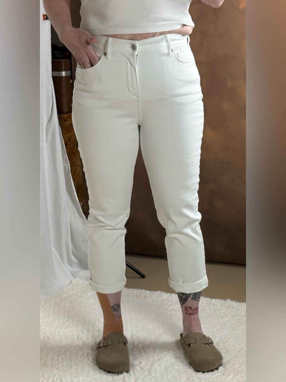 Eddie Bauer White Cropped Ankle Jeans